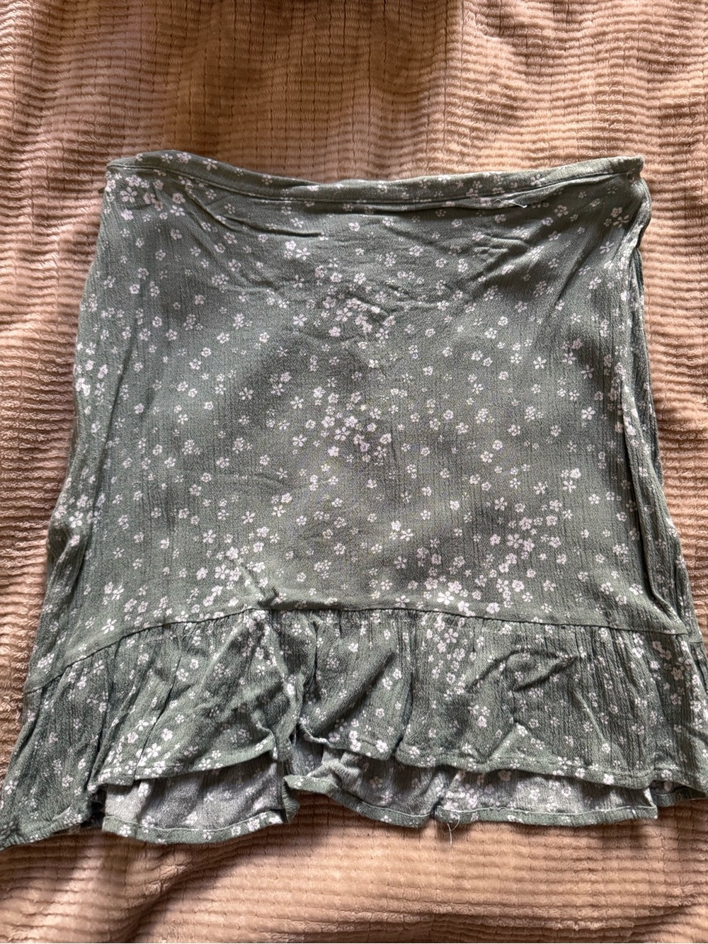 La Hearts Olive Green Mini Skirt with White Floral Print